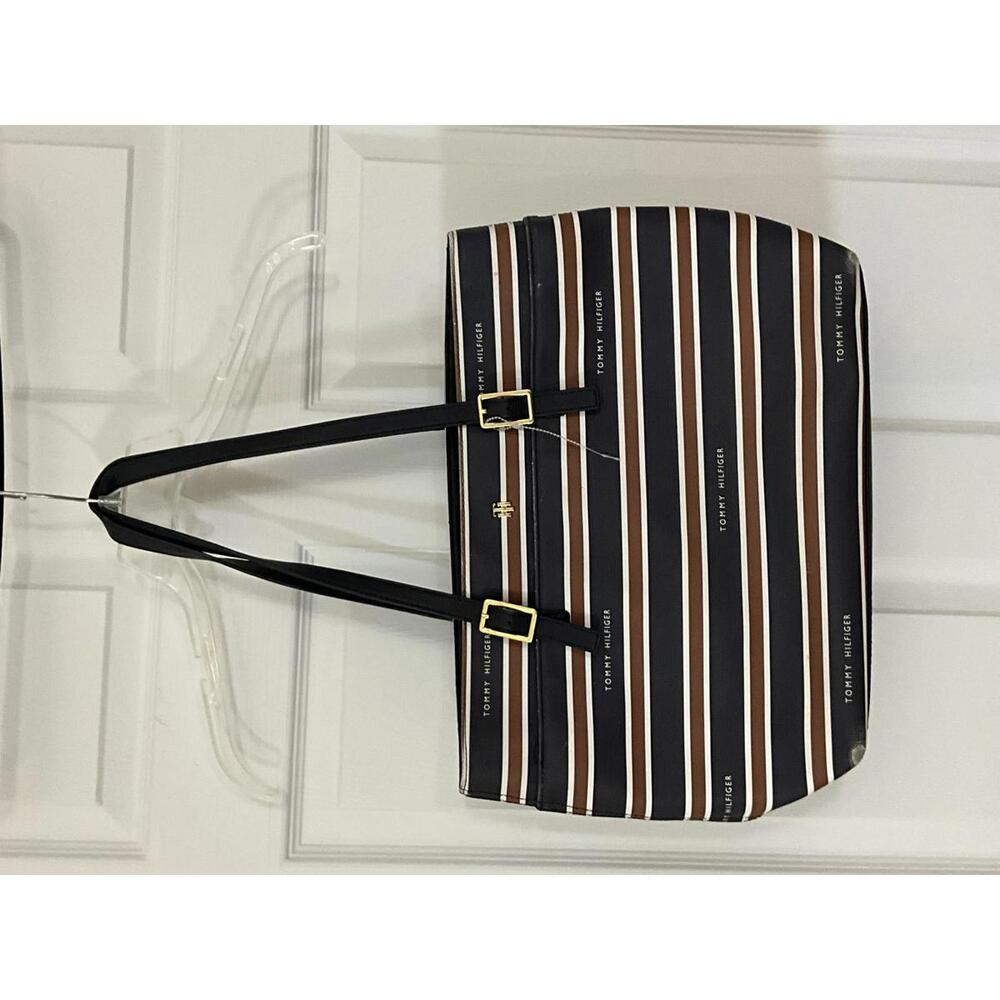 Tommy Hilfiger Striped Tote Bag with Adjustable Black Straps